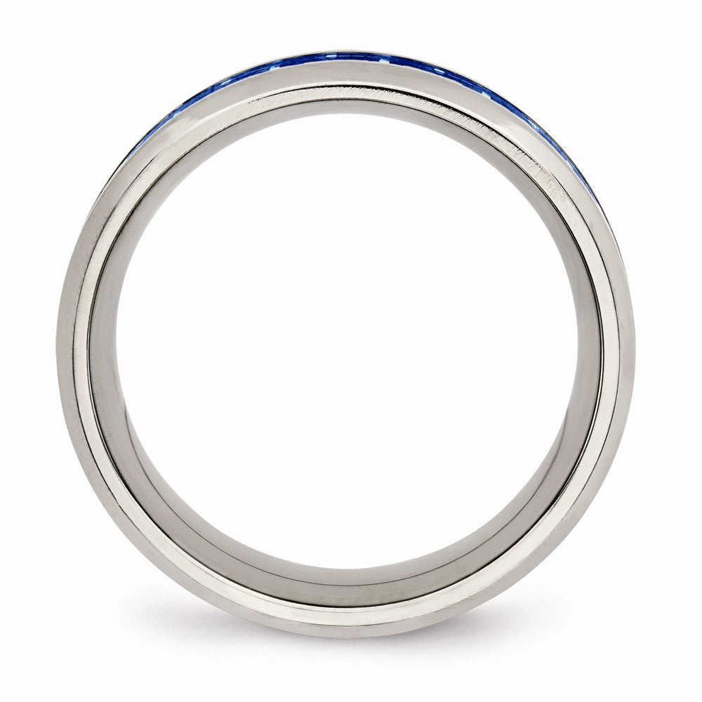 Chisel Stainless Steel Polished Blue/white Carbon Fiber Inlay Ring