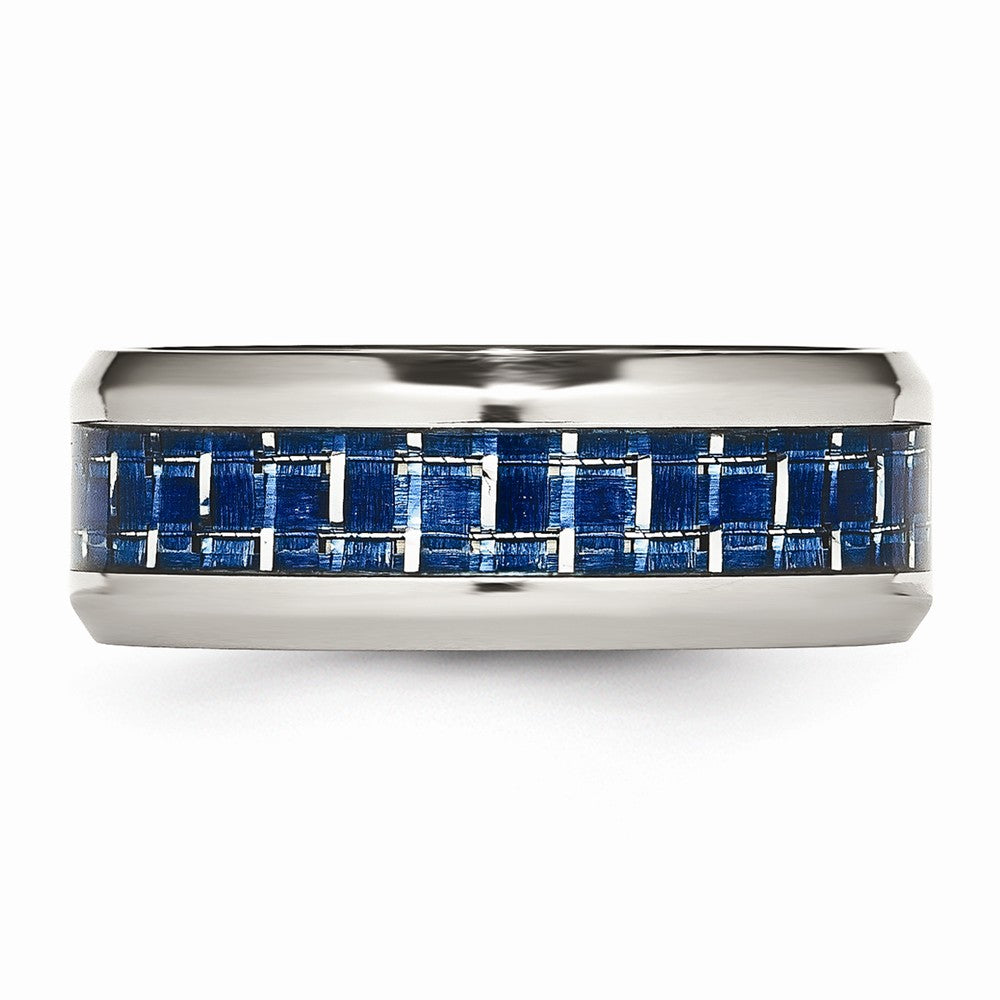 Chisel Stainless Steel Polished Blue/white Carbon Fiber Inlay Ring