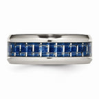 Chisel Stainless Steel Polished Blue/white Carbon Fiber Inlay Ring