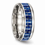 Chisel Stainless Steel Polished Blue/white Carbon Fiber Inlay Ring