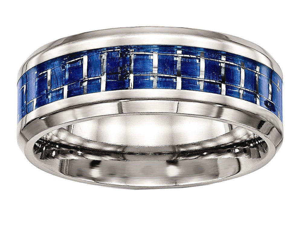Chisel Stainless Steel Polished Blue/white Carbon Fiber Inlay Ring