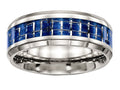 Chisel Stainless Steel Polished Blue/white Carbon Fiber Inlay Ring