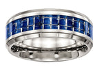 Chisel Stainless Steel Polished Blue/white Carbon Fiber Inlay Ring