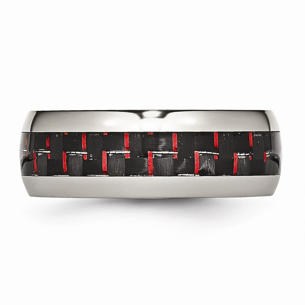 Chisel Stainless Steel Polished Black/red Carbon Fiber Inlay Ring