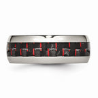 Chisel Stainless Steel Polished Black/red Carbon Fiber Inlay Ring