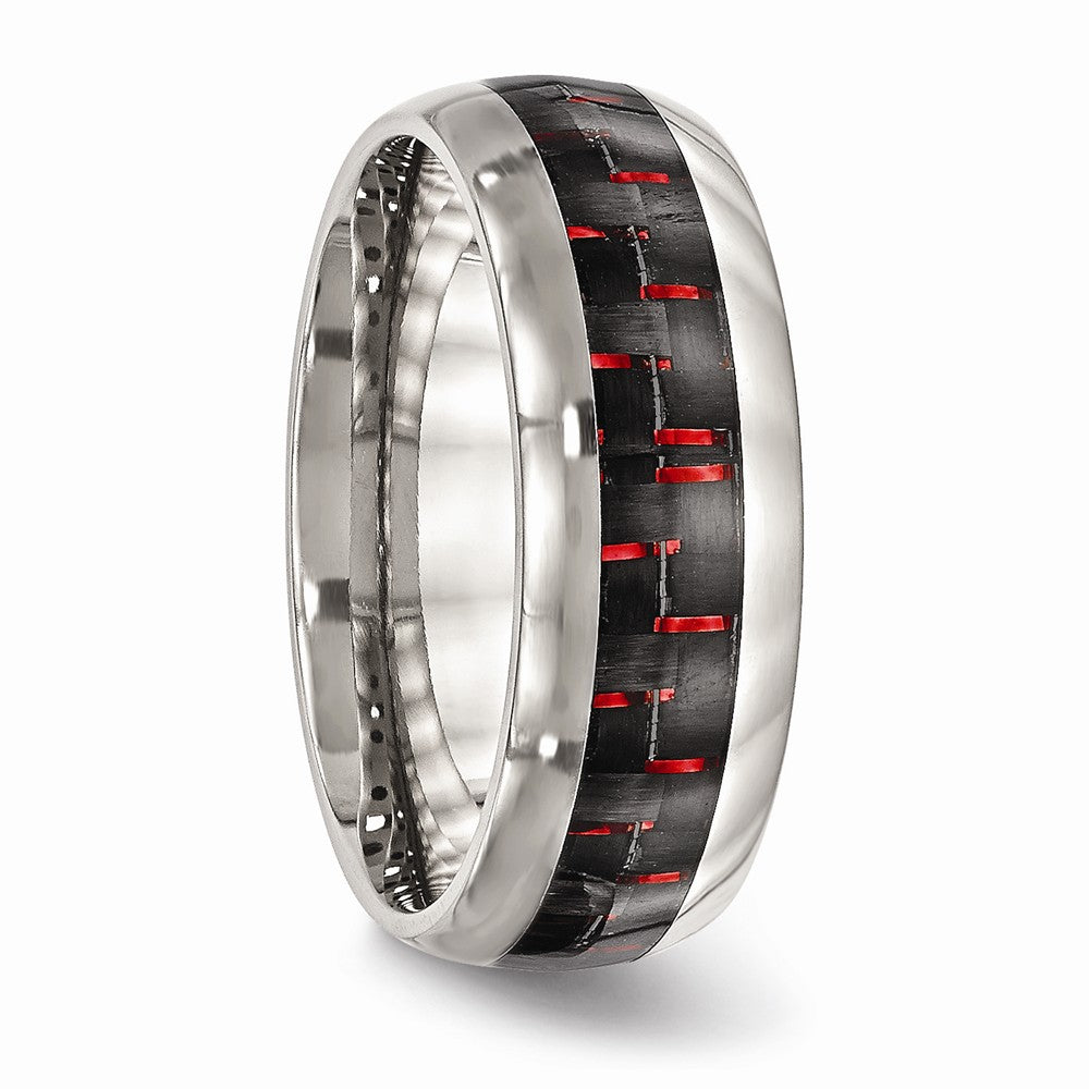 Chisel Stainless Steel Polished Black/red Carbon Fiber Inlay Ring
