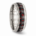 Chisel Stainless Steel Polished Black/red Carbon Fiber Inlay Ring