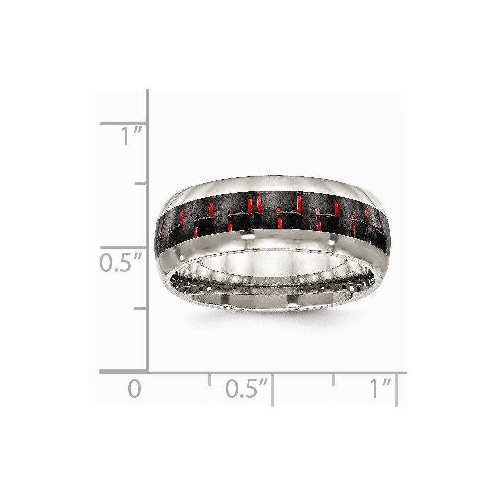 Chisel Stainless Steel Polished Black/red Carbon Fiber Inlay Ring