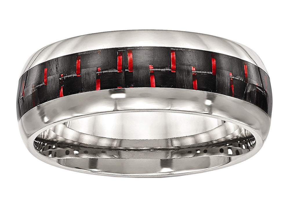 Chisel Stainless Steel Polished Black/red Carbon Fiber Inlay Ring