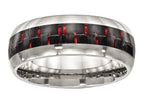 Chisel Stainless Steel Polished Black/red Carbon Fiber Inlay Ring