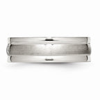 Chisel Stainless Steel Polished And Brushed Grooved CZ Ring