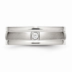 Chisel Stainless Steel Polished And Brushed Grooved CZ Ring