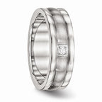 Chisel Stainless Steel Polished And Brushed Grooved CZ Ring