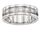 Chisel Stainless Steel Polished And Brushed Grooved CZ Ring