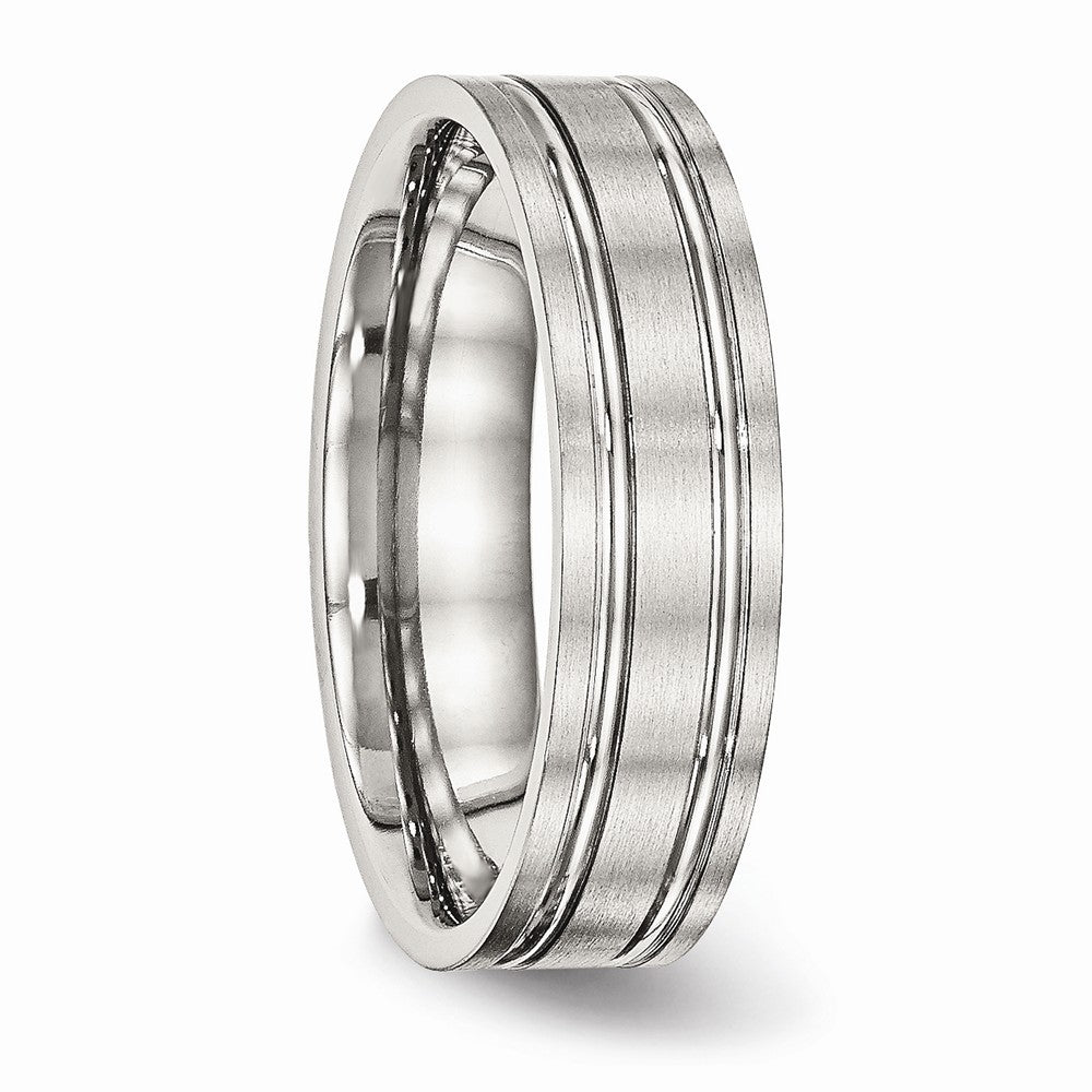 Chisel Stainless Steel Brushed And Polished Ridged 6.00mm Wedding Band
