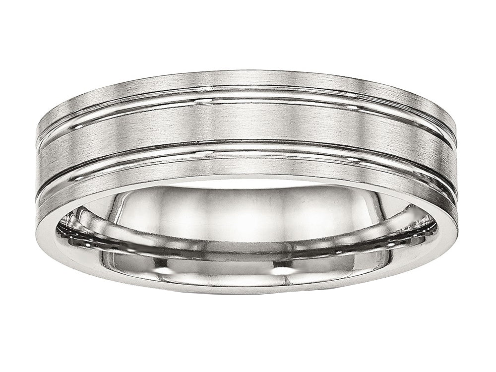Chisel Stainless Steel Brushed And Polished Ridged 6.00mm Wedding Band