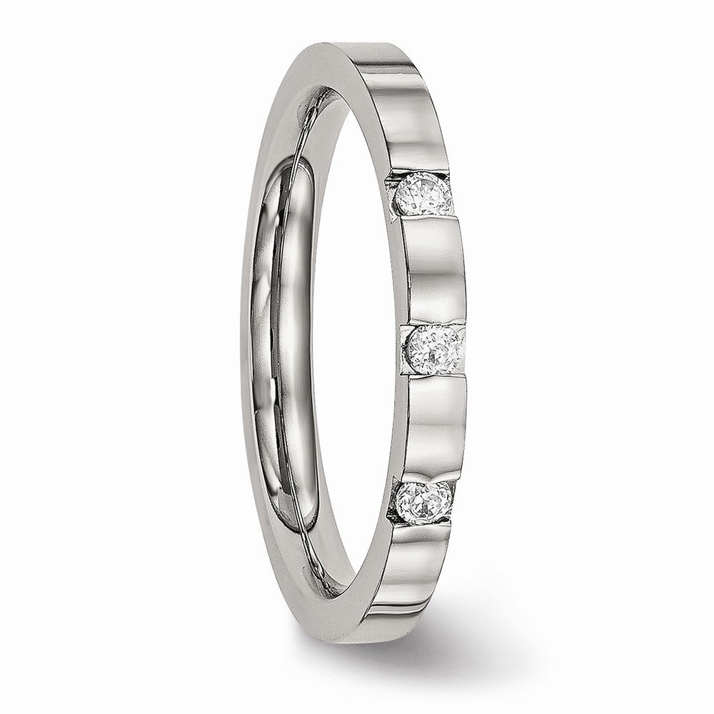 Chisel Stainless Steel Polished 3 Stone CZ 2.50mm Wedding Band