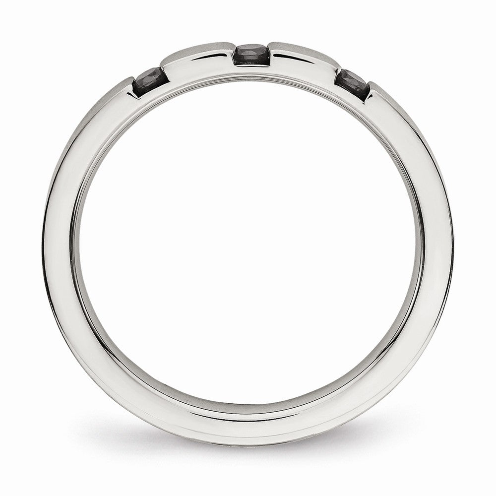 Chisel Stainless Steel Polished 3 Stone Black CZ 2.50mm Wedding Band
