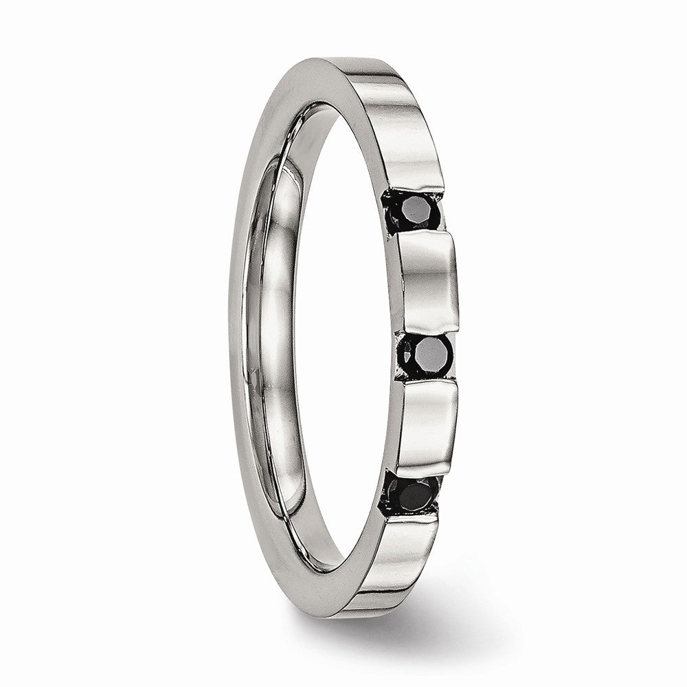 Chisel Stainless Steel Polished 3 Stone Black CZ 2.50mm Wedding Band