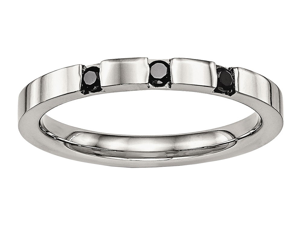 Chisel Stainless Steel Polished 3 Stone Black CZ 2.50mm Wedding Band