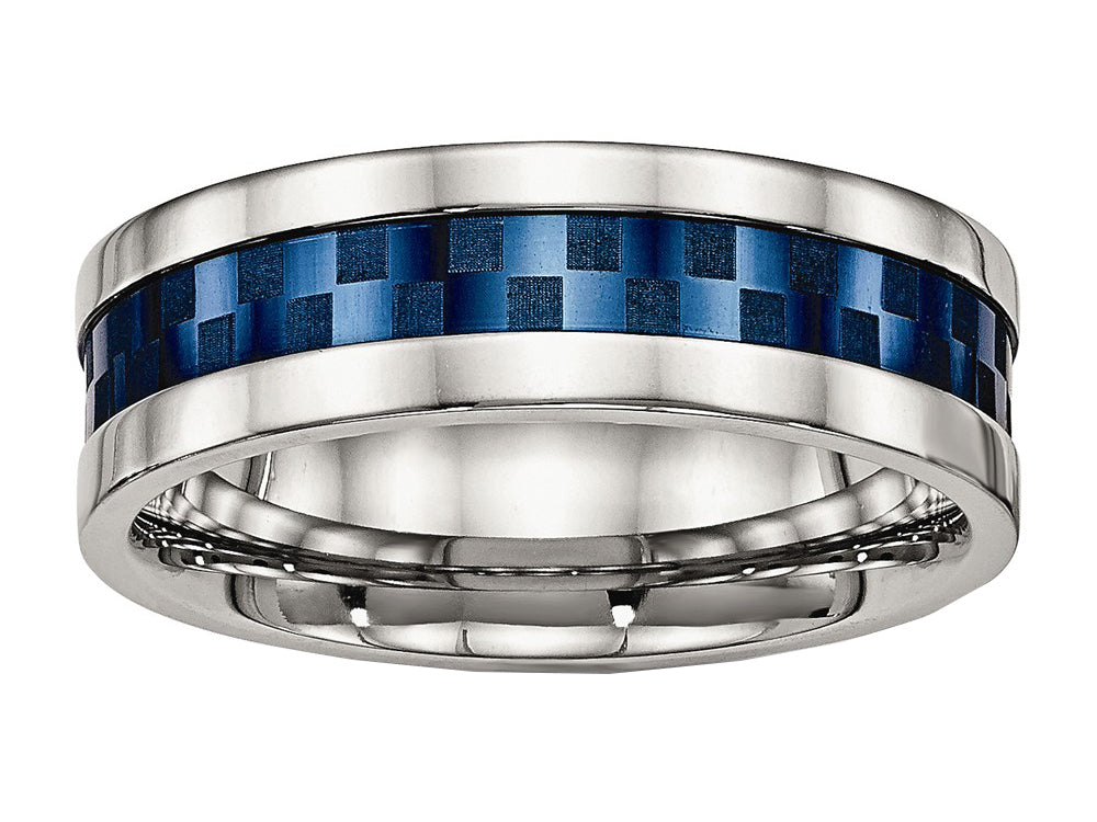 Chisel Stainless Steel Polished Blue Ip-plated 8.00mm Wedding Band