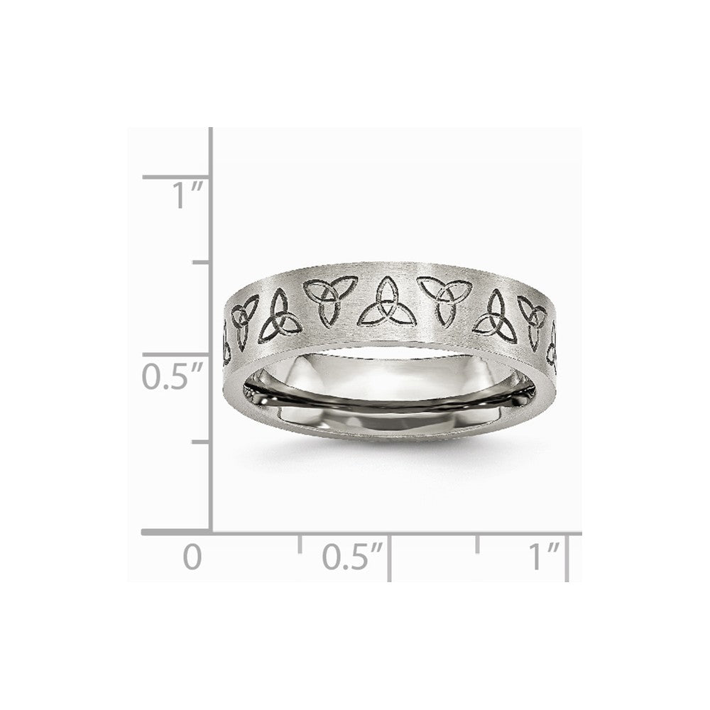 Chisel Stainless Steel Engraved Trinity Symbol Brushed 6mm Wedding Band
