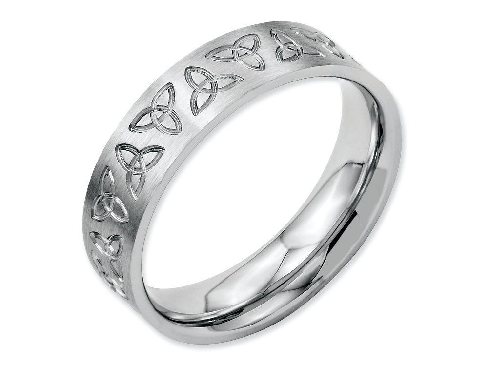 Chisel Stainless Steel Engraved Trinity Symbol Brushed 6mm Wedding Band