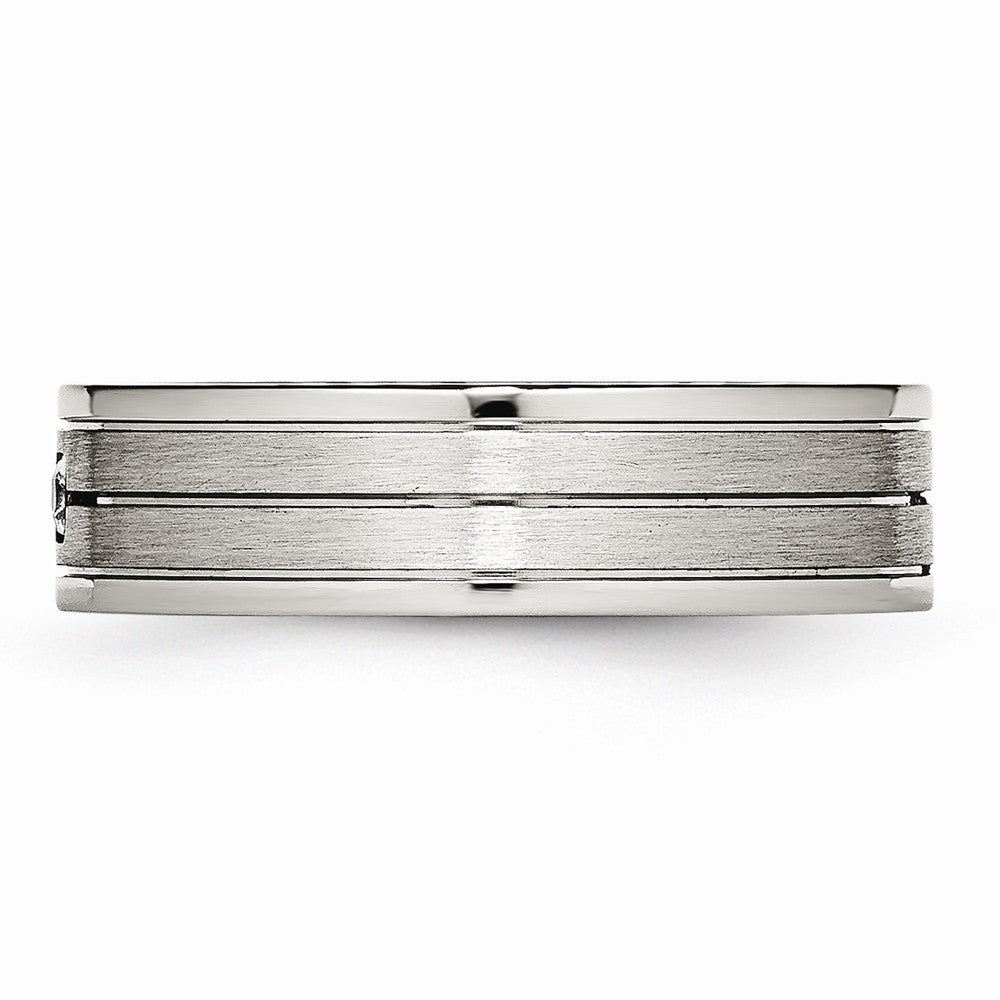 Chisel Stainless Steel Brushed And Polished Grooved CZ Ring