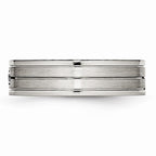 Chisel Stainless Steel Brushed And Polished Grooved CZ Ring