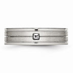 Chisel Stainless Steel Brushed And Polished Grooved CZ Ring
