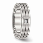 Chisel Stainless Steel Brushed And Polished Grooved CZ Ring