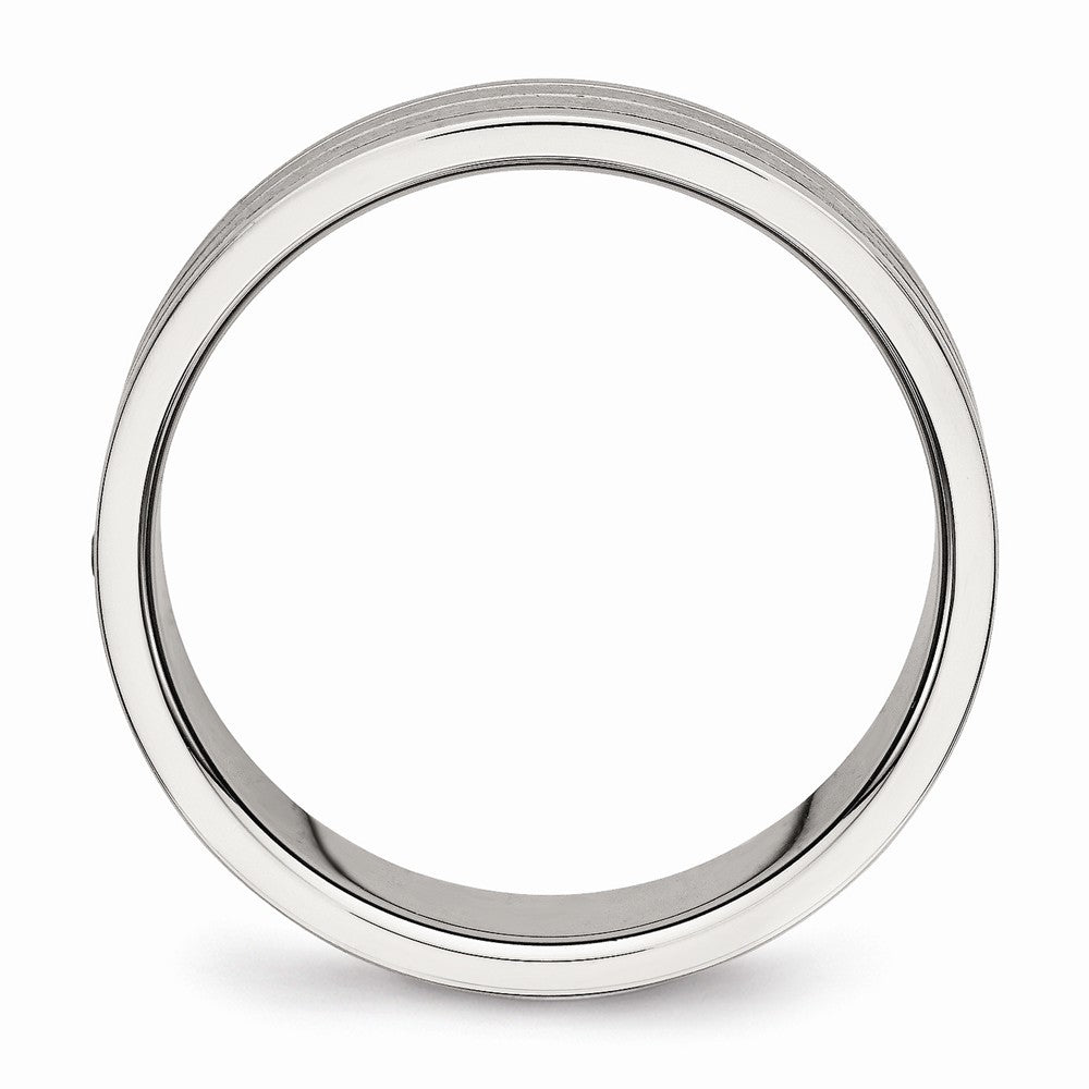 Chisel Stainless Steel Brushed And Polished Grooved CZ Ring