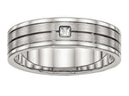 Chisel Stainless Steel Brushed And Polished Grooved CZ Ring