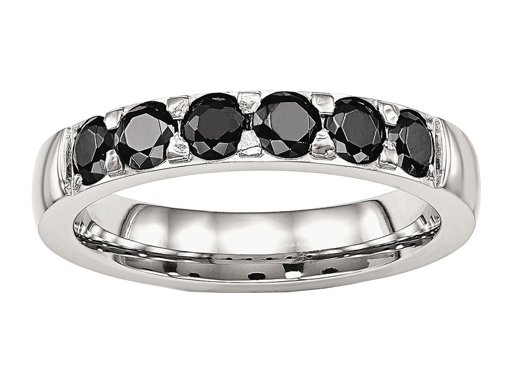 Chisel Stainless Steel Polished Black CZ 4.00mm Wedding Band