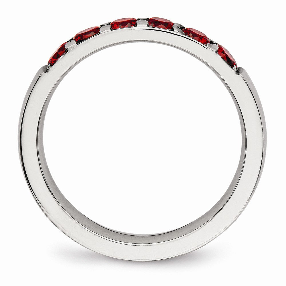 Chisel Stainless Steel Polished Red CZ 4.00mm Wedding Band