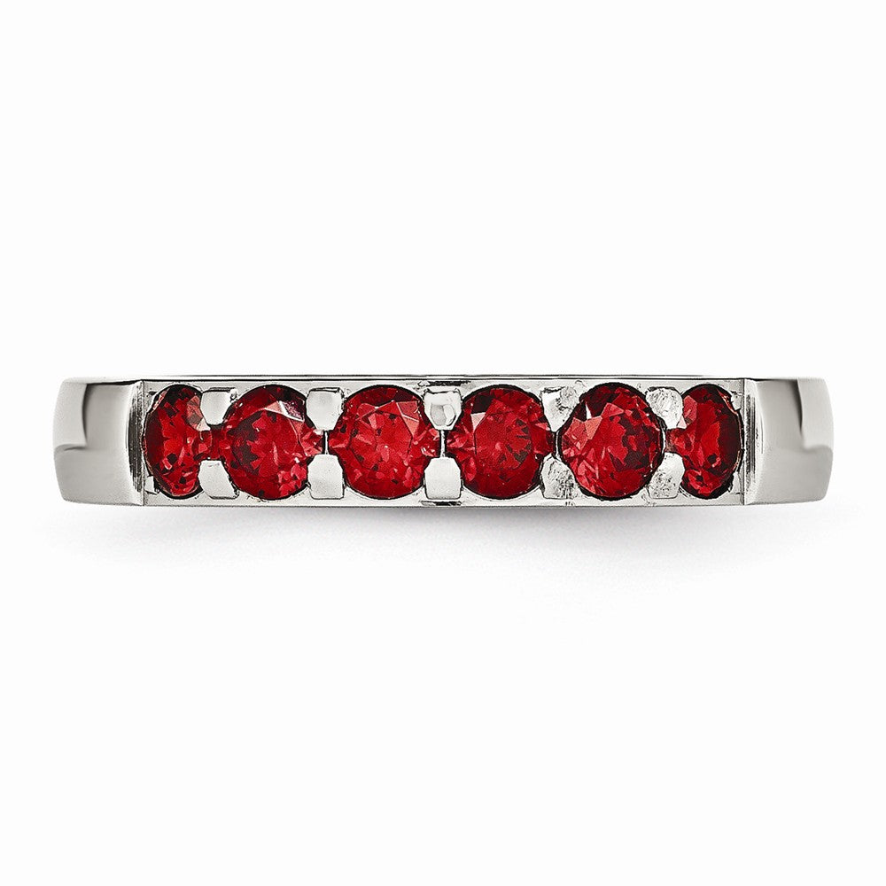 Chisel Stainless Steel Polished Red CZ 4.00mm Wedding Band