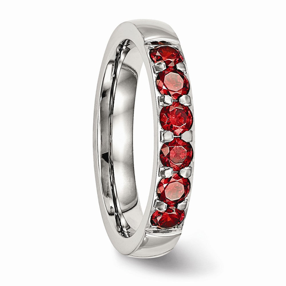 Chisel Stainless Steel Polished Red CZ 4.00mm Wedding Band