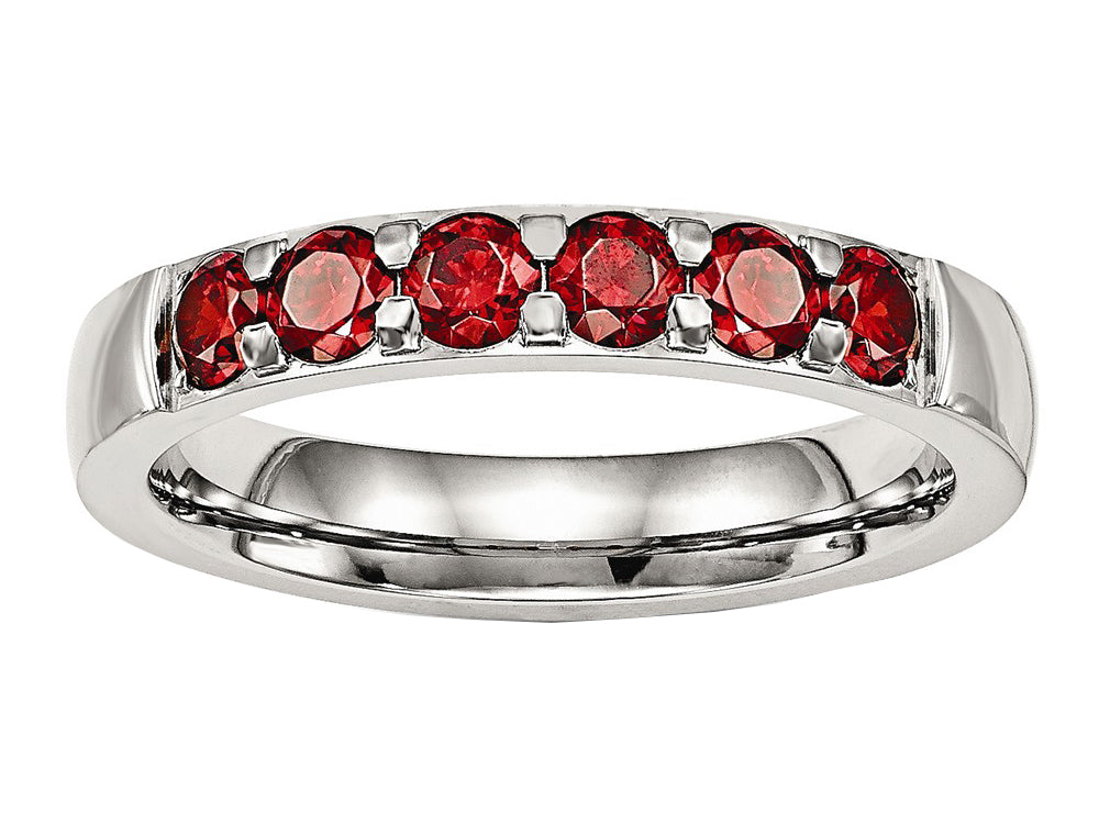 Chisel Stainless Steel Polished Red CZ 4.00mm Wedding Band