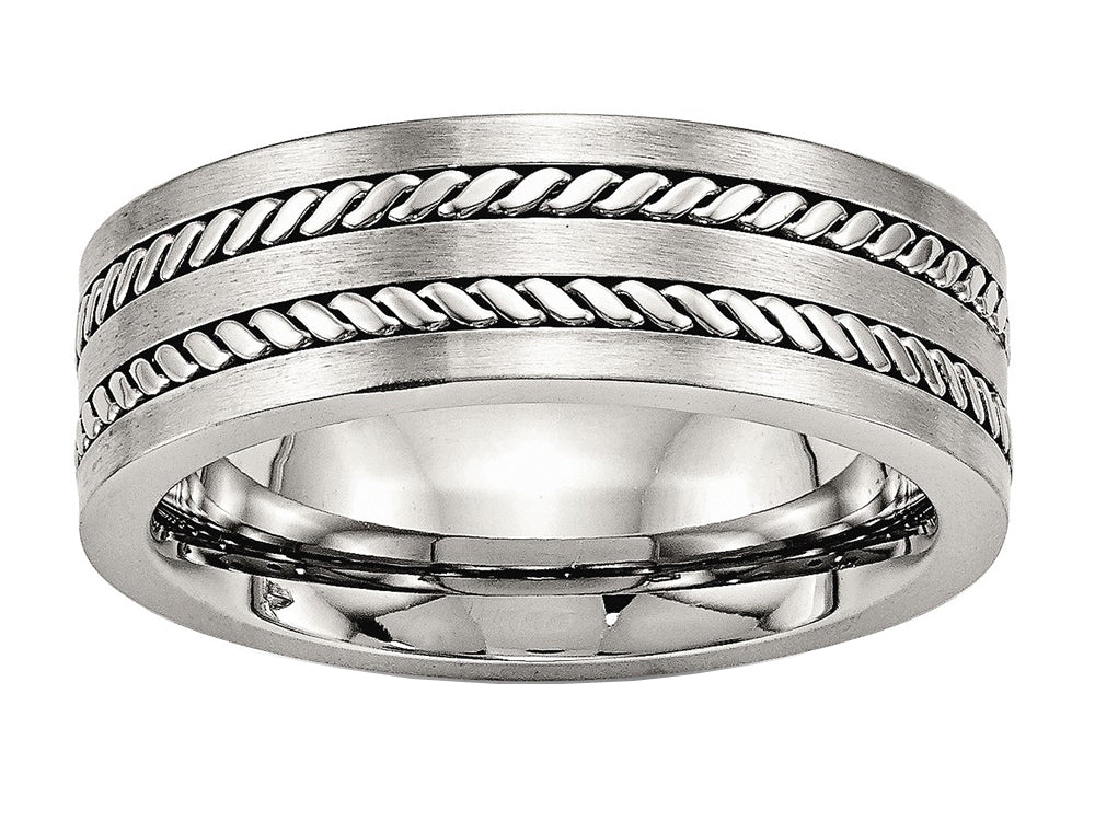 Chisel Stainless Steel Brushed And Polished Twisted 7.00mm Wedding Band