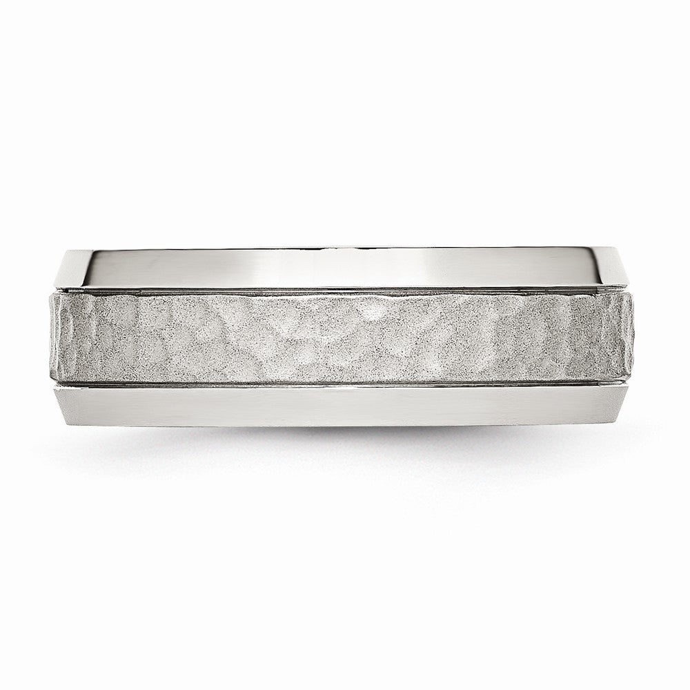 Chisel Stainless Steel Brushed And Polished Hammered 7.50mm Wedding Band