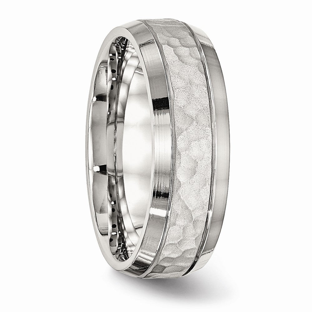 Chisel Stainless Steel Brushed And Polished Hammered 7.50mm Wedding Band