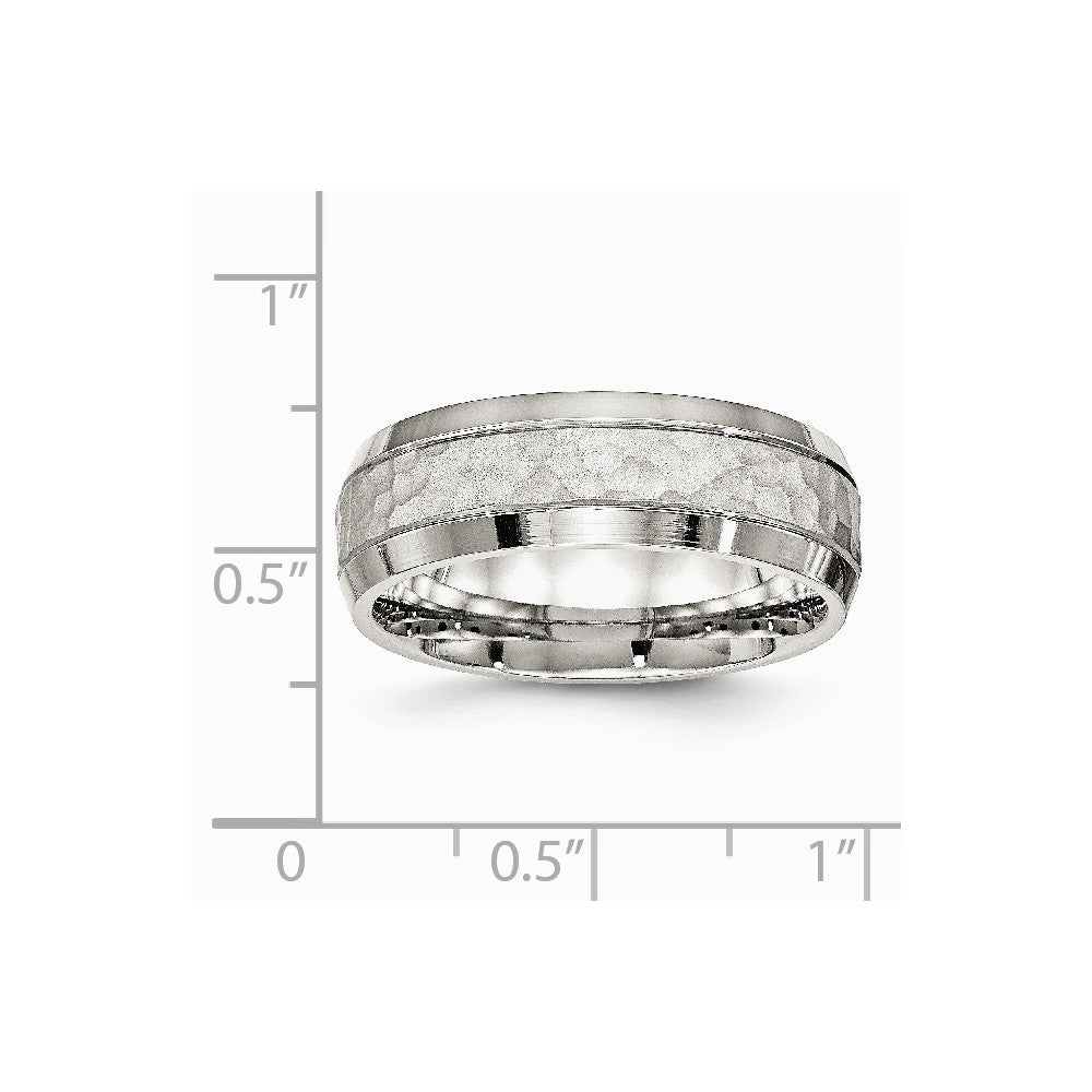 Chisel Stainless Steel Brushed And Polished Hammered 7.50mm Wedding Band