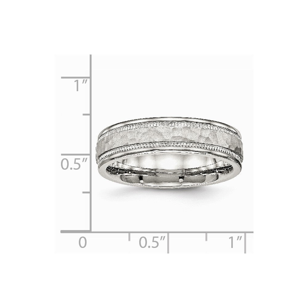 Chisel Stainless Steel Polished Hammered And Grooved 6.00mm Wedding Band