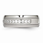 Chisel Stainless Steel Polished Half Round Grooved CZ Ring