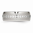 Chisel Stainless Steel Polished Half Round Grooved CZ Ring