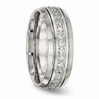 Chisel Stainless Steel Polished Half Round Grooved CZ Ring