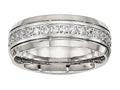 Chisel Stainless Steel Polished Half Round Grooved CZ Ring