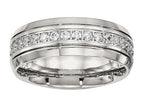 Chisel Stainless Steel Polished Half Round Grooved CZ Ring