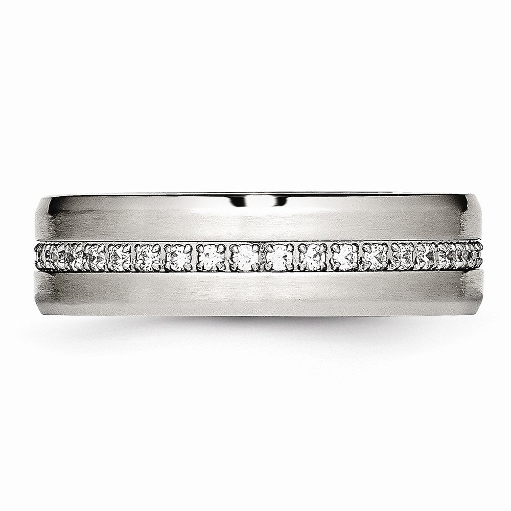 Chisel Stainless Steel Brushed And Polished CZ Ring