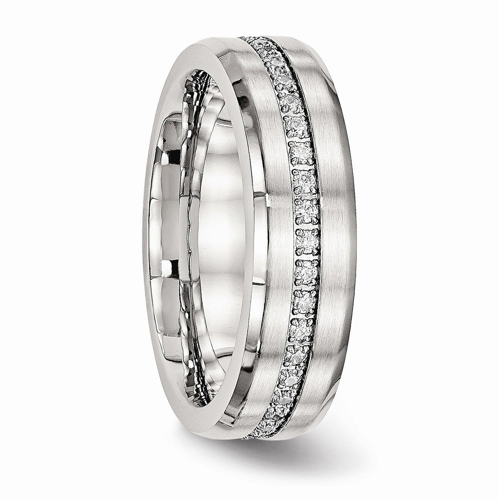 Chisel Stainless Steel Brushed And Polished CZ Ring